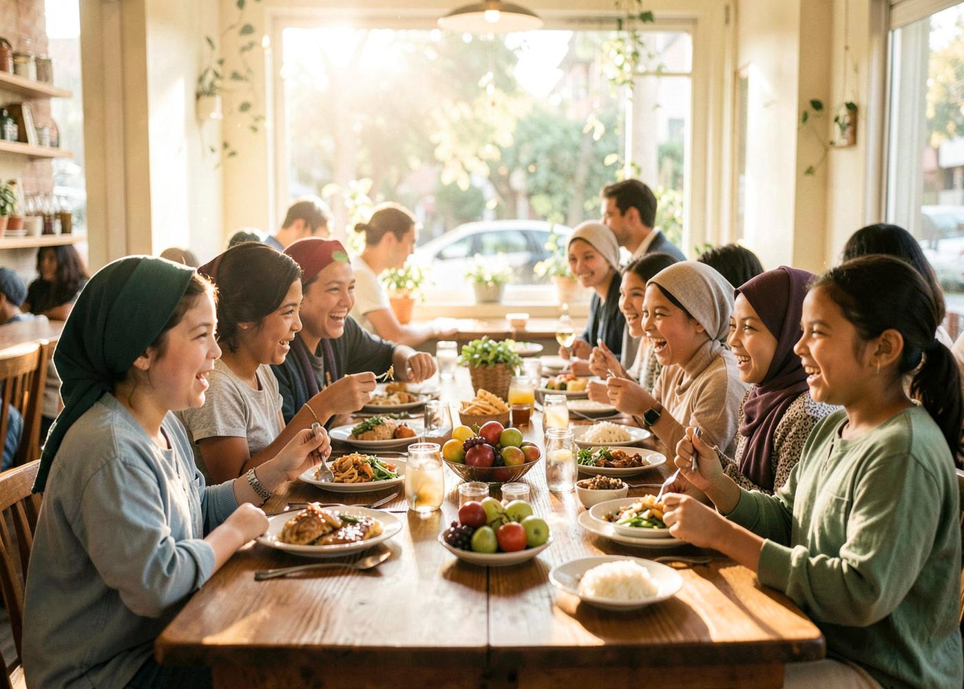 Members sharing a meal together in the LOMA café
